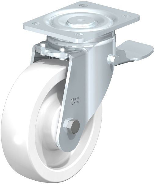 Blickle LH-SPO 175G-ST Stahlblech-Lenkrolle, Schwerlast-Ausführung, mit Anschraubplatte & Feststeller, Polyamid, Weiß, 11791