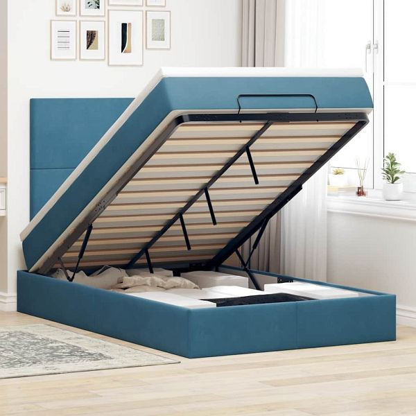 vidaXL Ottoman-Bett mit Matratzen & LEDs Dunkelblau 120x190 cm Samt, 3314238