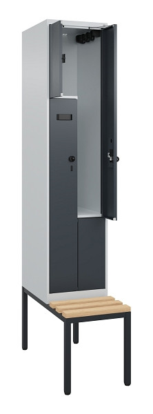 C+P Z-Spind Evolo PLUS, Bank, 2 Fächer, 2120x400x815mm, 7035/7016, Drehriegel, Sitzfläche Buche-Hartholz, Sitzbank, 0490537-122 S10006
