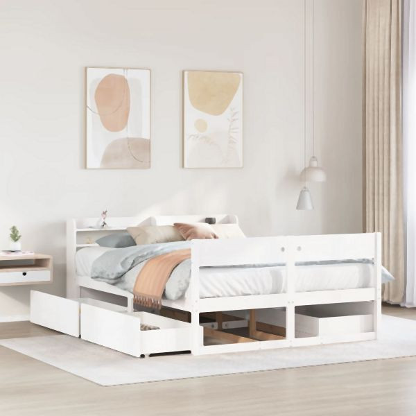 vidaXL Massivholzbett ohne Matratze Weiß 140x200 cm Kiefernholz, 3307123
