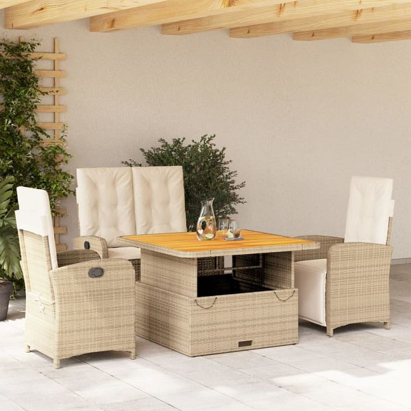 vidaXL 4-tlg. Garten-Essgruppe mit Kissen Beige Poly Rattan, 3277357