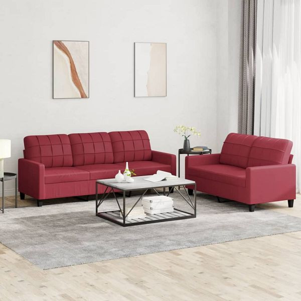 vidaXL 2-tlg. Sofagarnitur mit Kissen Weinrot Kunstleder, 3201381