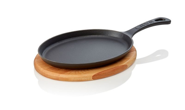 WAS Brat-/Servierpfanne Emailliert, Holzuntersetzer und angegossenem Stielgriff, Materialstärke: Boden 3,5 mm, Rand 3,5 mm, 366203023