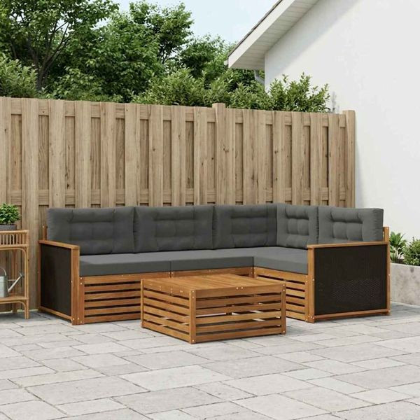 vidaXL Outdoor-Sofagarnitur 5-teilig Natur und Anthrazit 79 x 79 x 37 cm, 3383315
