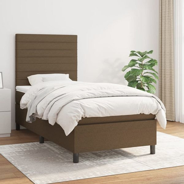 vidaXL Boxspringbett mit Matratze Dunkelbraun 100x200 cm Stoff, 3141836