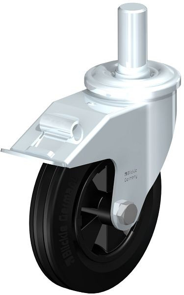 Blickle LEZ-VPP 160G-27-FI Stahlblech-Lenkrolle mit Zapfen & Feststeller, Vollgummi, Schwarz, 577627