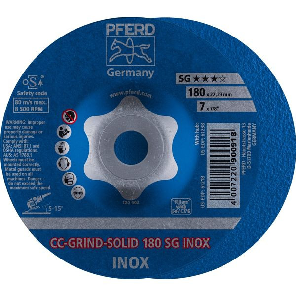 Pferd CC-GRIND-SOLID-Schleifscheibe CC-GRIND-SOLID 180 SG INOX, VE: 10 Stück, 64186180