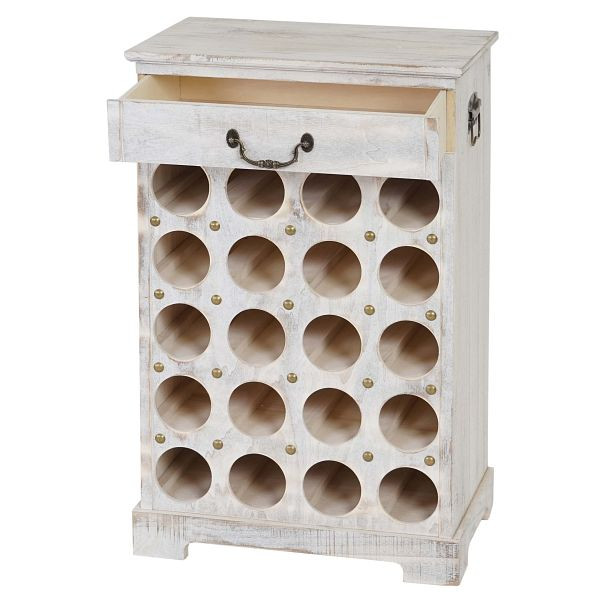 Mendler Weinregal Lucan T324, Flaschenregal Regal für 20 Flaschen, 76x48x31cm, Shabby-Look, Vintage, weiß, 37466