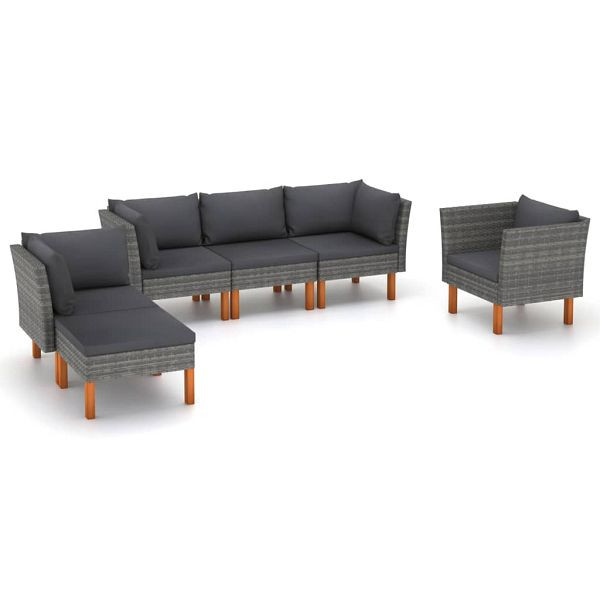 vidaXL 6-teilig Garten-Lounge-Set Poly Rattan und Eukalyptusholz Grau, 3082084