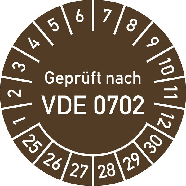 Moedel Prüfplakette Geprüft nach VDE 0702, 2025-2030, Folie, Ø 30mm, VE: 10 Stück/Bogen, 108541