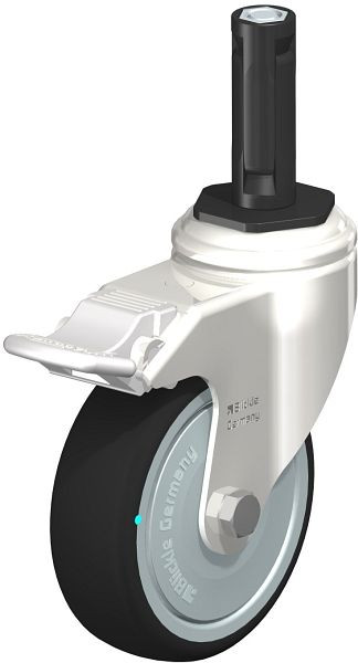 Blickle LKRXA-PATH 101KD-11-FI-FK-EXR12 Edelstahl-Apparate-Lenkrolle mit Expander & Feststeller, Thermoplastisches Polyurethan, Grau, 853447