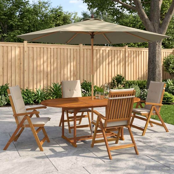 vidaXL Essgruppe für draußen mit Sonnenschirm 6-teilig Cremeweiß, 3438542