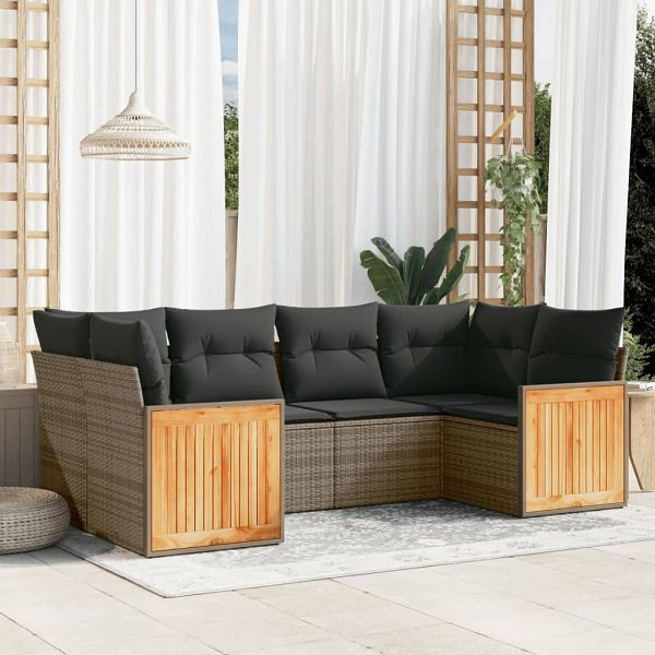 vidaXL 6-teilig Garten-Sofagarnitur mit Kissen Grau Poly Rattan, 3227943