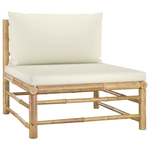 vidaXL Garten-Mittelsofa mit Kissen Cremeweiß Bambus, 313146