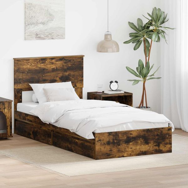 vidaXL Aufbewahrungsbett Geräucherte Eiche 90 x 200 cm Holzwerkstoff, 3408505