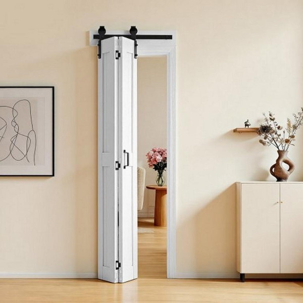 VEVOR Faltbare Scheunentor-Schiebetür 609x2134 mm MDF, Weiß, inkl. Beschlagsatz & H-Rahmen-Design, platzsparend (Montage nötig), MZBXHX2484IN2Z45T001V0