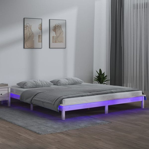 vidaXL Massivholzbett mit LED-Beleuchtung Weiß 120x200 cm, 820602