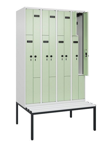 C+P Z-Spind Evolo PLUS, 8 Fächer, 2120x1200x815mm, 9016/6019, Drehriegel, Sitzfläche Kunststoff, Sitzbank, 0490537-408 S10073
