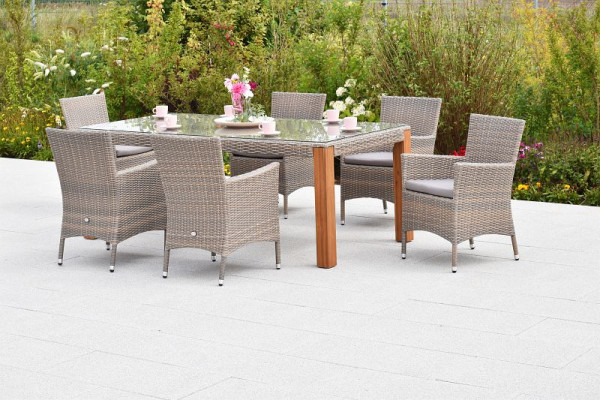 Merxx Teneriffa Set 13-teilig, 6 Sessel inkl. Sitzkissen, 1 Tisch 200 x 100 cm, Akazienbeine, grau-beige, 51065-257