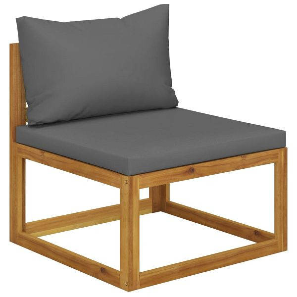vidaXL Modular-Mittelsofa mit Dunkelgrauen Kissen Akazie Massivholz, 311862