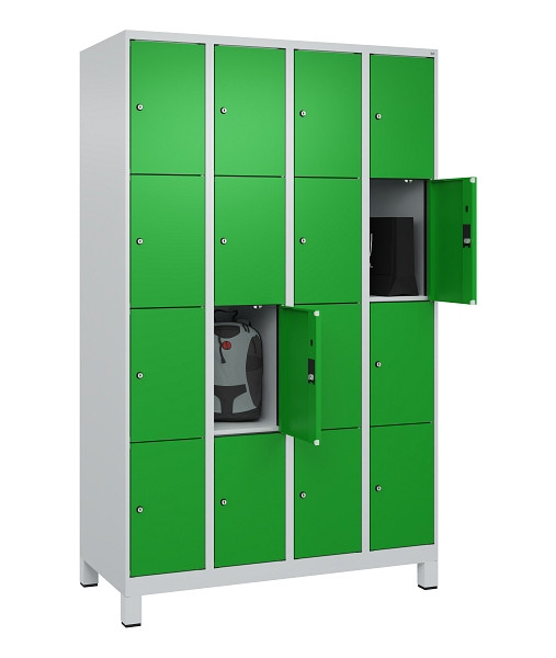 C+P Schließfachschrank Evolo PLUS, mit Füßen, 16 Fächer, 1950x1200x500mm, 7035/6037 Reingrün, 049010-404 S10011