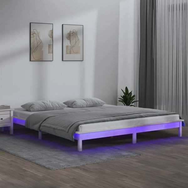 vidaXL Massivholzbett mit LED-Beleuchtung Weiß 160x200 cm, 820617