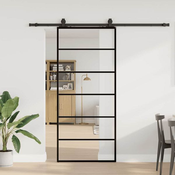 vidaXL Schiebetür mit Beschlag Schwarz 90x205 cm ESG-Glas, 3375928