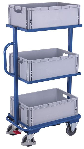 VARIOfit Beistellwagen mit 3 Kunststoffkisten, Ladefläche: 610 x 410 mm, RAL 5010 enzianblau, sw-400.804
