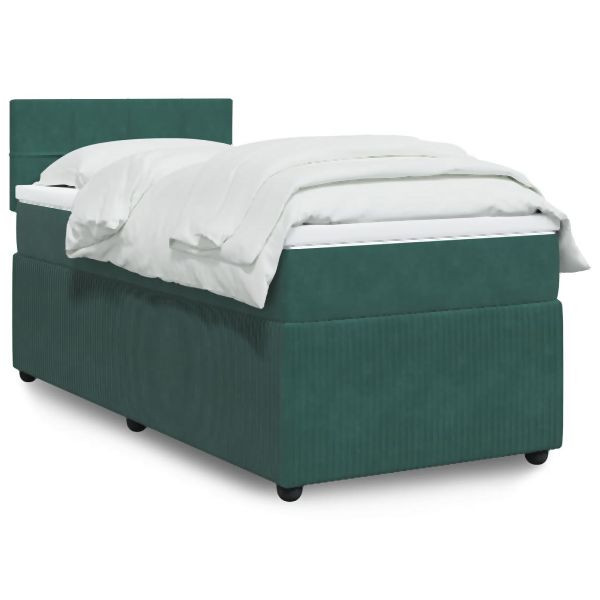 vidaXL Boxspringbett mit Matratze Dunkelgrün 90x200 cm Samt, 3289953