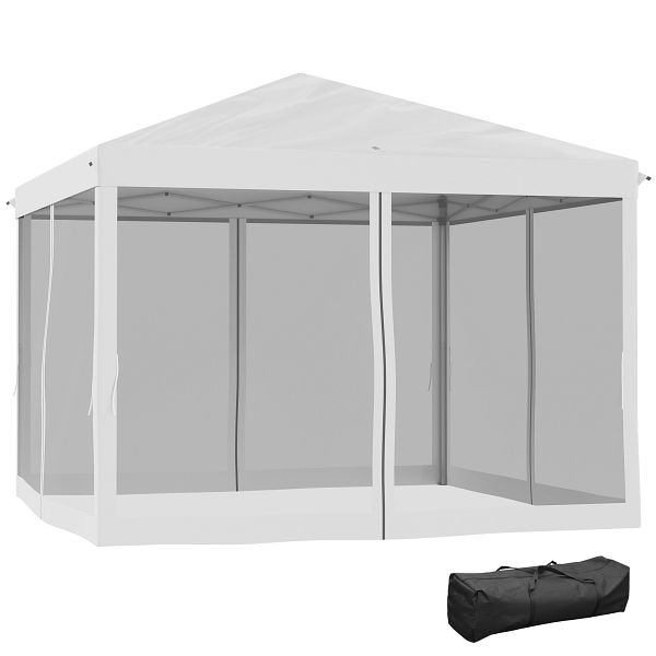 Outsunny Faltpavillon, Faltzelt mit Seitenwänden inkl. Tragetasche, Gartenpavillon, Metall, Oxfordstoff, 3 x 3 m, Cremeweiß, 840-014V01CW
