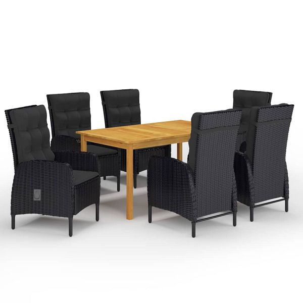 vidaXL 7-teilig Garten-Essgruppe Schwarz, 3067776