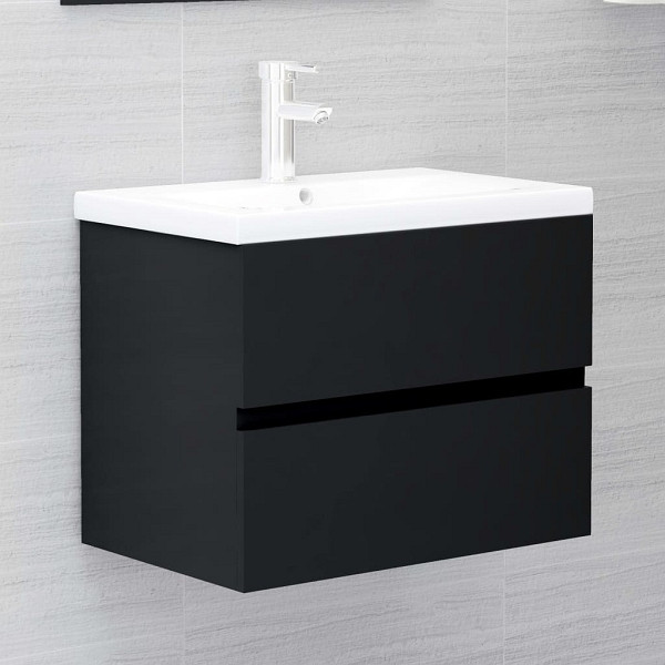 vidaXL Waschbeckenunterschrank mit Einbaubecken Schwarz Holzwerkstoff, 3071631