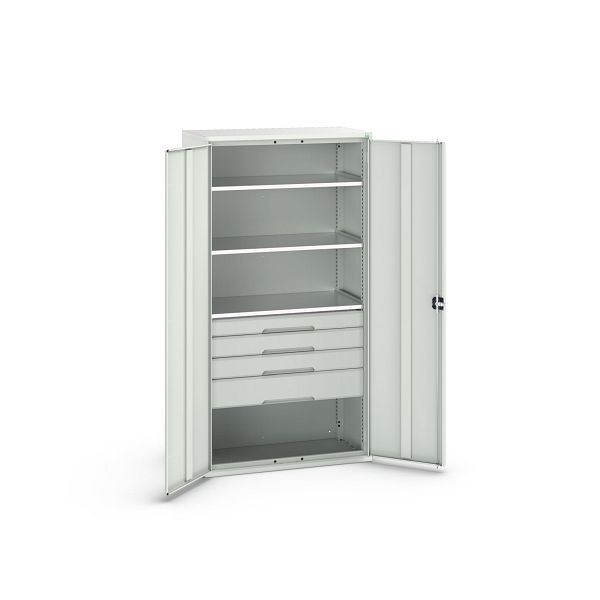 bott verso Flügeltürschrank mit Schubladen, mit 3 Fachböden und 4 Schubladen, BxTxH: 1050 x550 x 2000 mm, Lichtgrau / Lichtgrau, 16926576.16