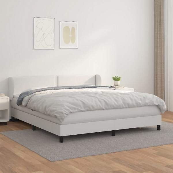 vidaXL Boxspringbett mit Matratze Weiß 160x200 cm Kunstleder, 3127260
