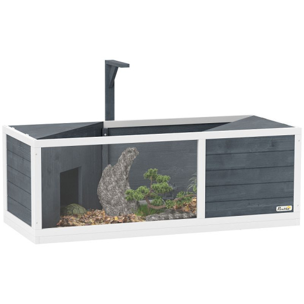 PawHut Schildkrötenhaus mit leicht zu öffnender Oberseite, Lampenvorrichtung, transparenter Front, 120 x 50 x 40 cm, Grau, D40-042V00GY