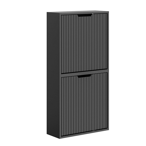 SoBuy Schuhschrank Schwarz mit Klapptüren, Schuhregal mit vertikalen Rillen, Möbel aus MDF für schmale Flure, 50×19×100 cm, Tragkraft 35 kg, FSR204-SCH