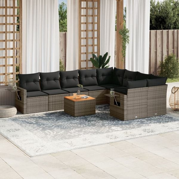 vidaXL 10-tlg. Garten-Sofagarnitur mit Kissen Grau Poly Rattan, 3224723