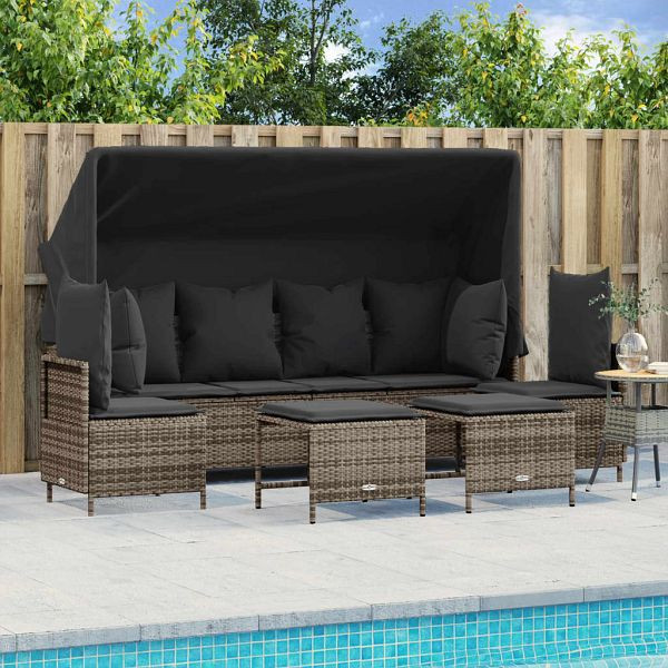 vidaXL 5-teilig Garten-Sofagarnitur mit Kissen Grau Poly Rattan, 3261553