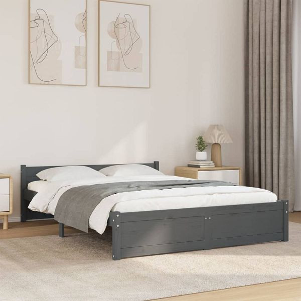 vidaXL Massivholzbett Grau 135x190 cm, Top-Qualität, 815021