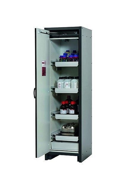 asecos Sicherheitsschrank Q-CLASSIC-30, Q30.195.056 in reinweiß RAL 9010 mit 3x Auszugswanne Standard (Stahlblech), 31002-070-30091