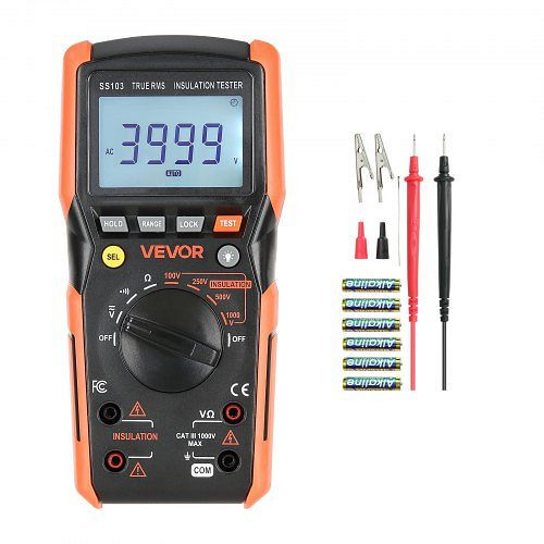 VEVOR Digitalmultimeter, 4000-Count TRMS-Voltmeter-Ohmmeter, 1000V AC/DC Spannungstester mit Auto/Manuell Bereich, WYB1000VACDCN4LJC001V9