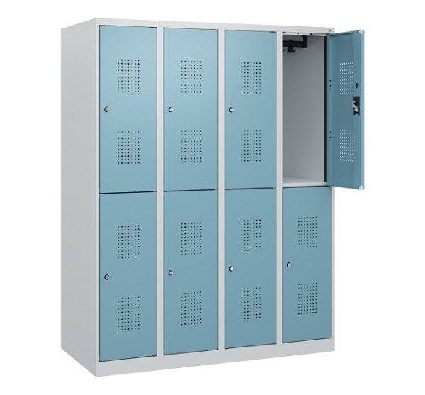 C+P Doppelstöckiger Spind Evolo PLUS, 8 Fächer, 1530x1200x500mm, 7035/0010, Zylinderschloss, 0493005-40 S10035