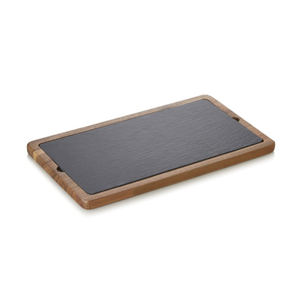 WAS Servierbrett SLATE & SERVE, 35 x 20 x 1,5 cm, Akazienholz, Naturschiefer, 3321035