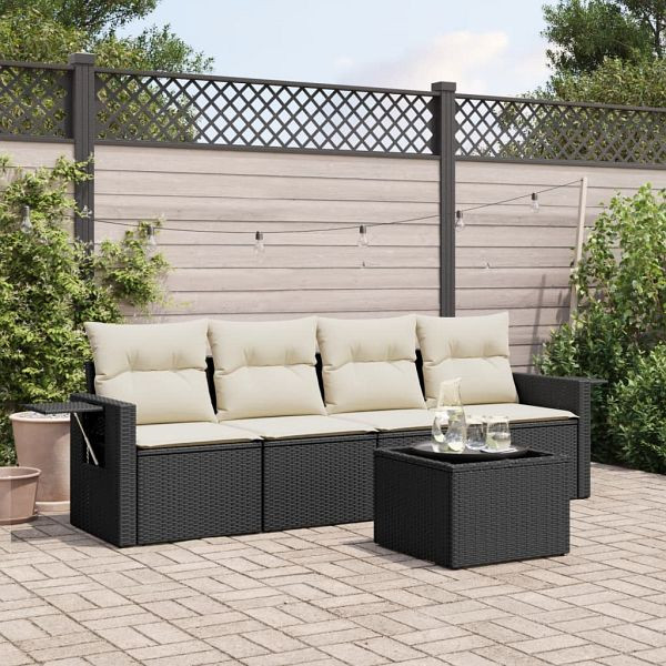 vidaXL 5-teilig Garten-Sofagarnitur mit Kissen Schwarz Poly Rattan, 3252223