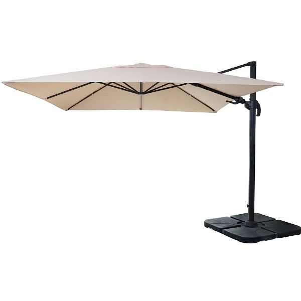 Mendler Gastronomie-Ampelschirm HWC-A96, 3x3m (Ø4,24m) schwenkbar, Polyester Alu/Stahl 23kg, creme mit Ständer, drehbar, 153394+31831+122472