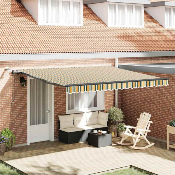 vidaXL Einziehbare Markise with Grün und Gelb 400 × 350 cm Stoff, 3330838
