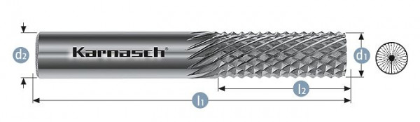 Karnasch Hartmetall-Frässtift unbeschichtet GFK/ CFK d1= 4,0 / l2= 16 / d2= 4 / l1= 50mm, VE: 3 Stück, 116002010