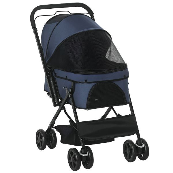 PawHut Hundewagen Hundebuggy klappbar, 1 Korb, 2 Bremsen, inkl. Sicherheitsleine, Blau, D00-126BU