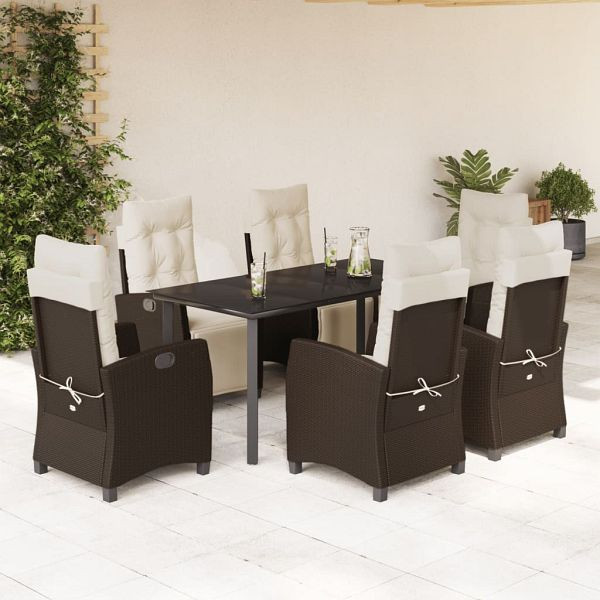 vidaXL 7-teilig Garten-Essgruppe mit Kissen Braun Poly Rattan, 3212985