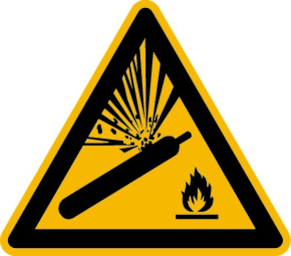 Schilder Klar Warnzeichen Warnung vor Gasflaschen DIN EN ISO 7010-W029, 100 mm Folie selbstklebend, 1511/61